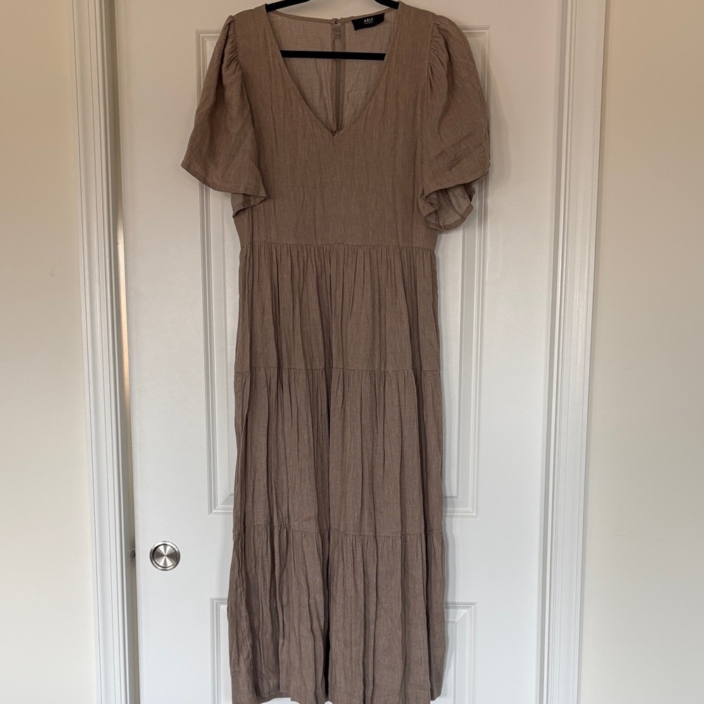 Able Taupe Tiered Maxi Dress with Puff Sleeves